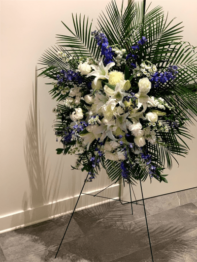 Colorful Sympathy Standing Easel Spray - for the service in Pleasanton, CA