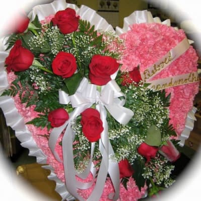 Garden of Roses Pink Shaped Open Heart of Funeral Flowers