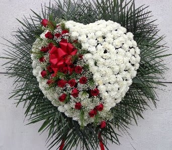 Red and White Heart Shaped Funeral Flowers