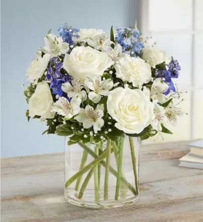 Heartfelt Tribute Blue & White Floor Basket Arrangement Extra Large by 1-800 Flowers