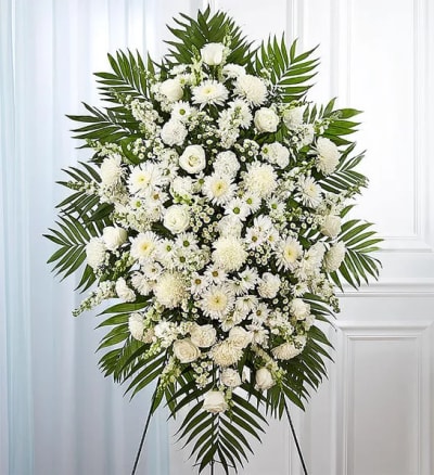 Exquisite Tribute Standing Spray-Blue Ribbon