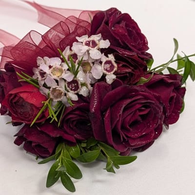 corsage for burgundy prom dress A9058 2pcs/set Burgundy Tulip Rose Wrist Corsage Flower Bridal Wedding   Angela Flower