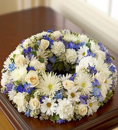 large blue and white wreath in Oxnard, CA