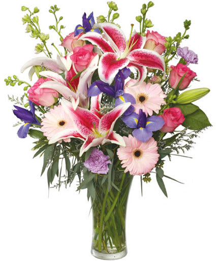 Enjoy Your Day - Pink Stargazers & Blue Iris Bouquet