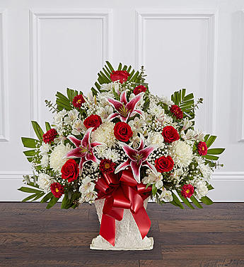 Red Rose and Lily Floor Basket