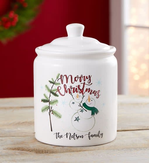 Personalized Holiday Snowman Cookie Jar and Cookies