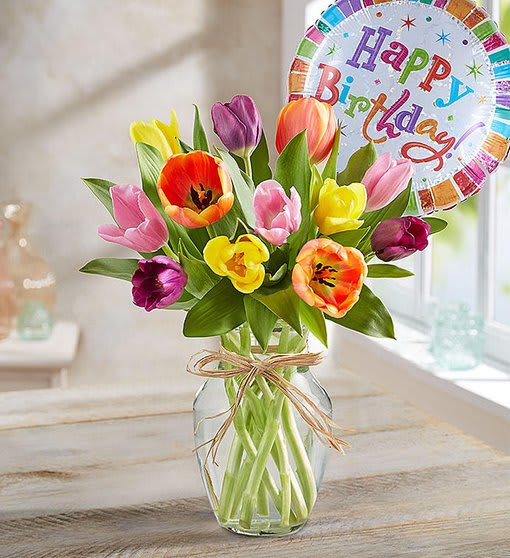 Timeless Tulips and  Happy Birthday Balloon