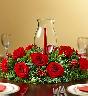 Holiday Cheer Centerpiece with Glass Hurricane