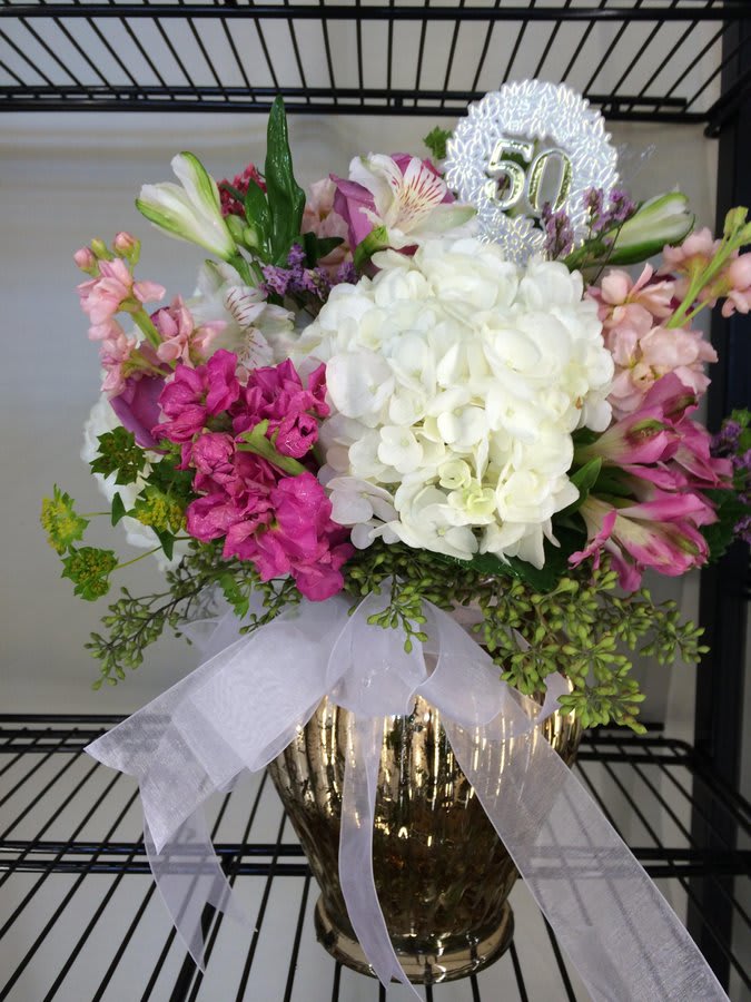 Anniversary Bouquet in Gold Vase