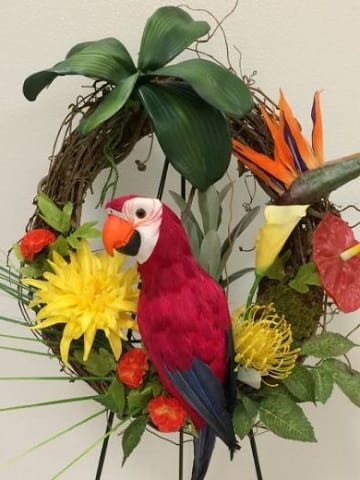 Red Parrot Silk Tropical Wreath