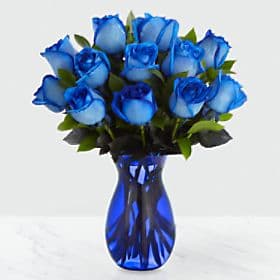 Extreme Blue Hues Fiesta Rose Bouquet - 12 Stems - VASE INCLUDED