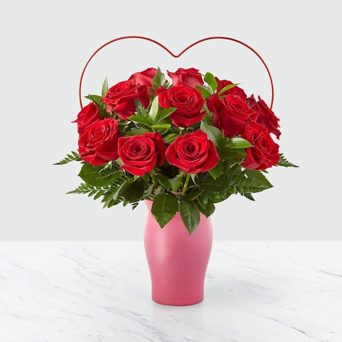 Cupid's Heart Red Rose Bouquet