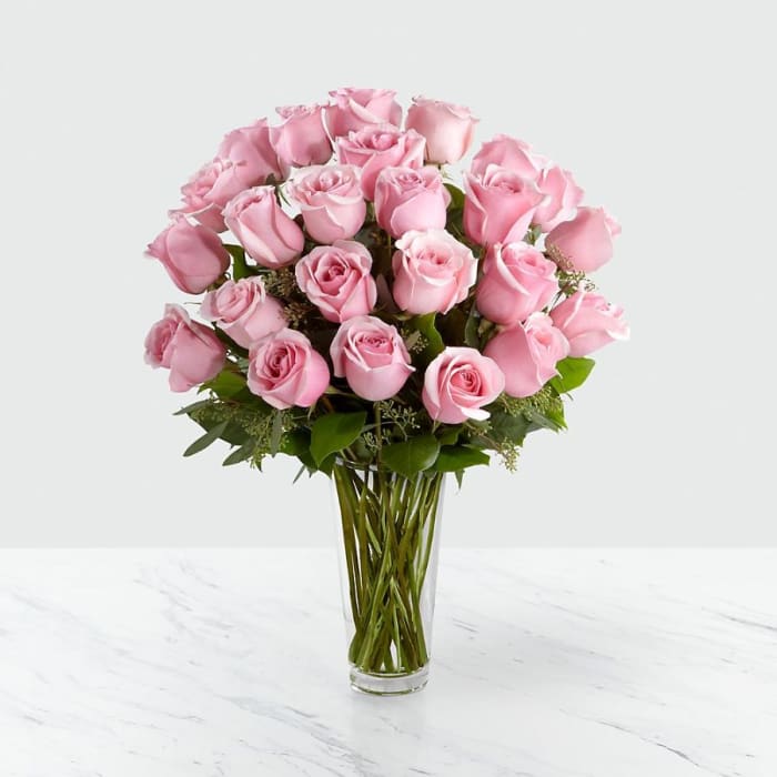 The Long Stem Pink Rose Bouquet - Vase Included