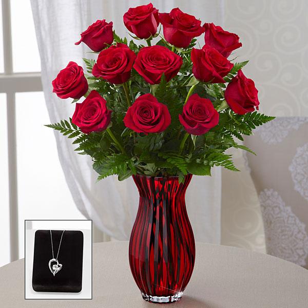 In Love with Red Roses Bouquet with Heart Pendant
