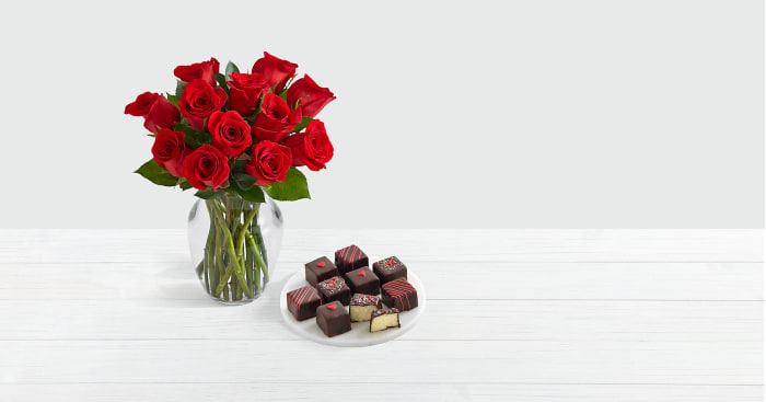 12 Red Roses with 9 Valentine's Day Cheesecake Bites
