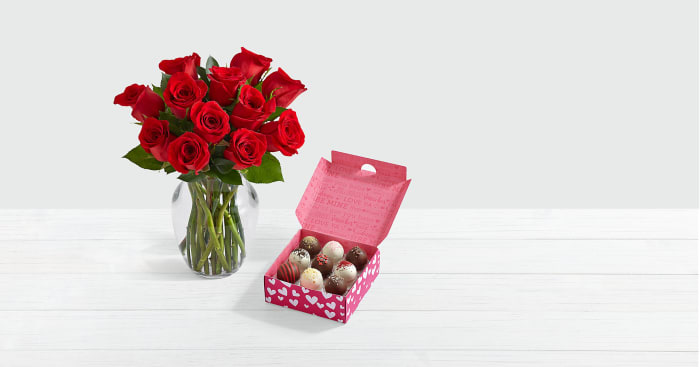 One Dozen Red Roses with 9 Valentine's Cake Truffles