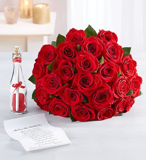 Message in a Bottle with Red Roses