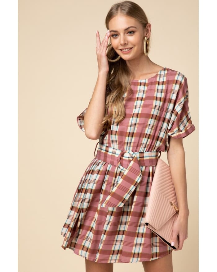 Entro Mauve Plaid Dress