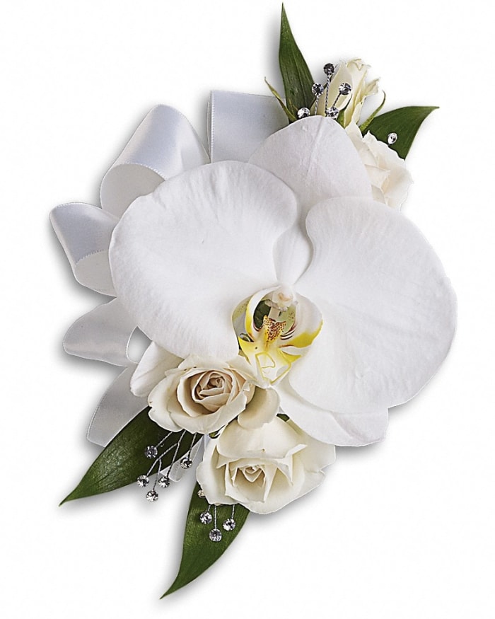 White Orchid and Rose Corsage