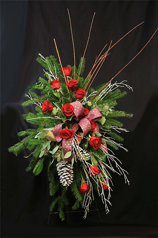 Standing spray with red roses