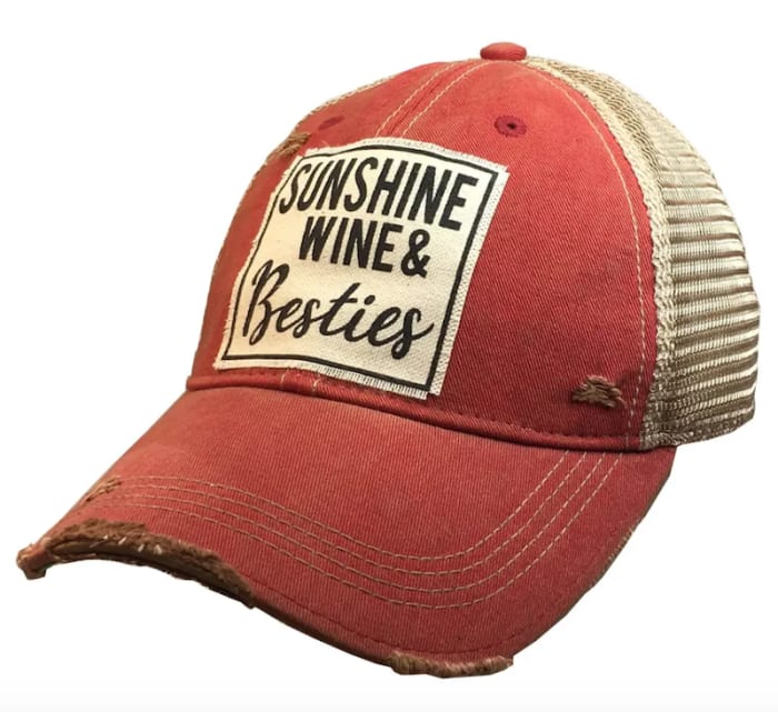 Sunshine Wine and Besties Distressed Trucker Cap