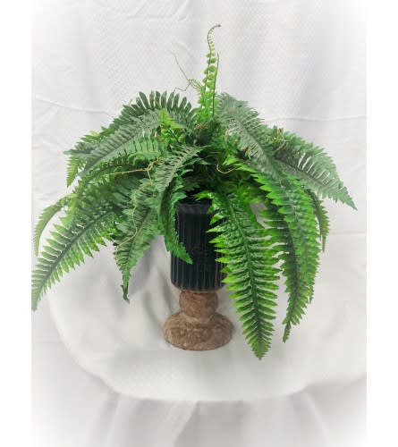 Artificial Boston Fern Plant in Stone Urn