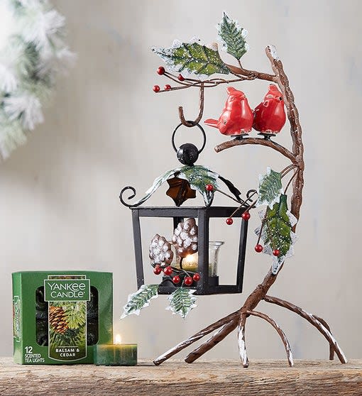 Snowy Cardinal Lantern & Yankee Candle Tealights