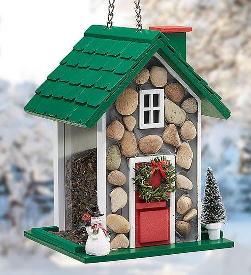 Festive Holiday Fieldstone Birdfeeder With Seed