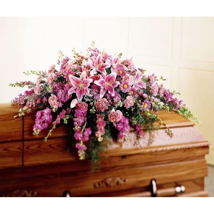 Mixed Pinks and Stargazers Casket Spray