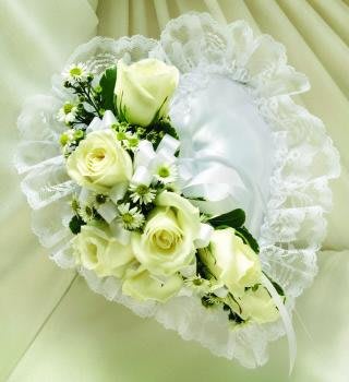 Satin Heart Pillow with White Flowers