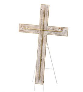 White Wash Cross with Metal Stand