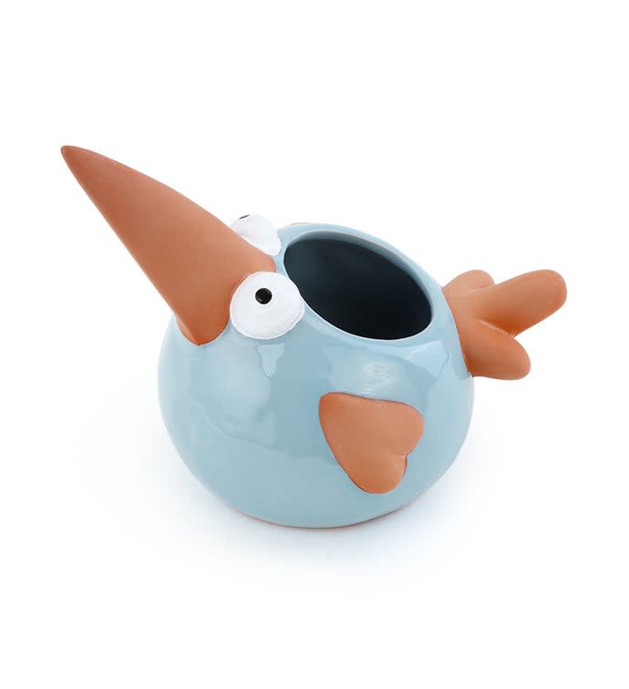 Blue Whimsy Bird Planter