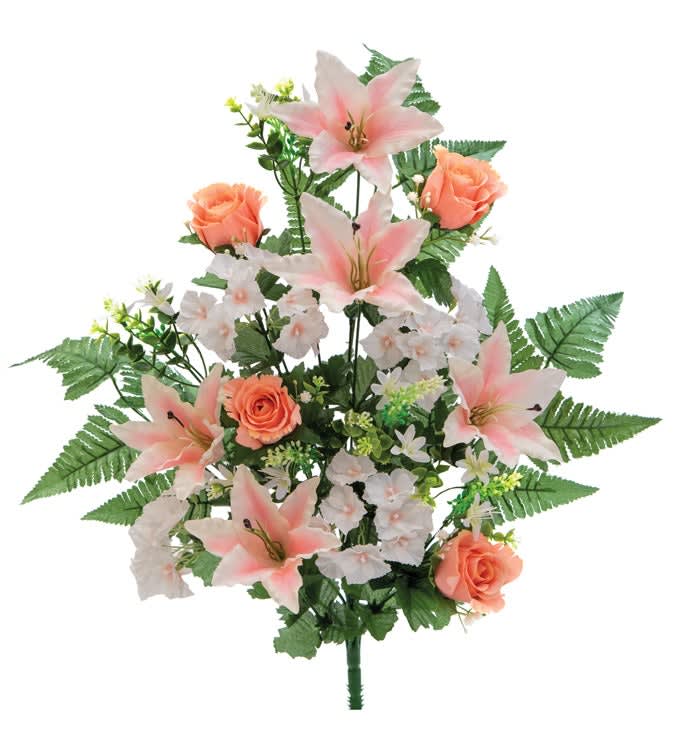 24" Peach/Coral Hydrangea Silk 1/2 bush