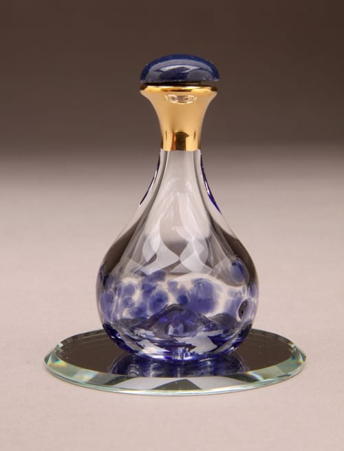 Blue Hand Blown Glass Tear Bottle with Mirror