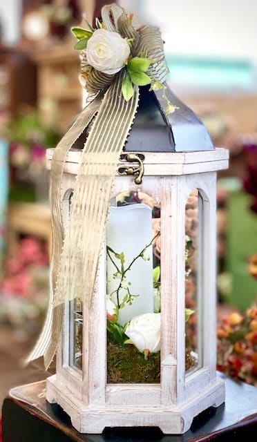 Small Wood Lantern - White Silks