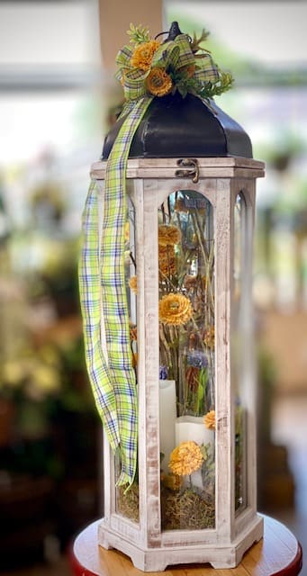 Large Lantern with Silk Flowers