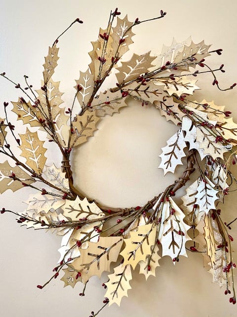 Wood Holly Wreath