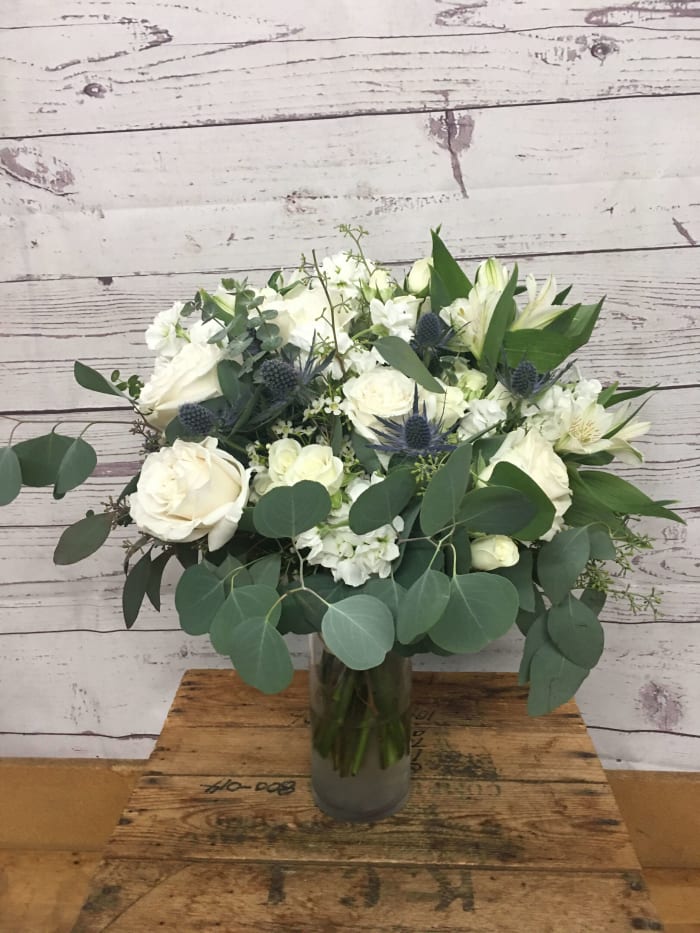 Natural Navy, White and Dusty Blue Wedding Flowers