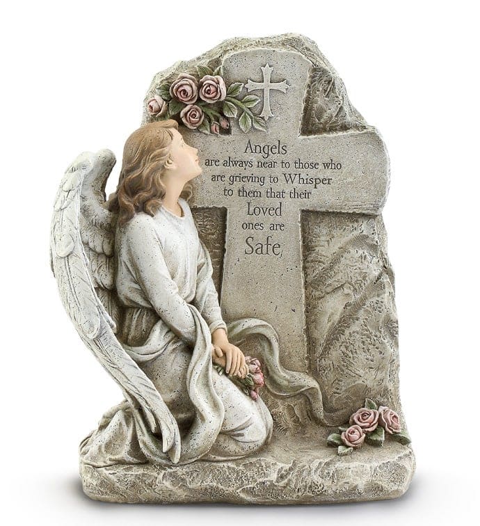 Kneeling Angel with Cross Memorial Stone