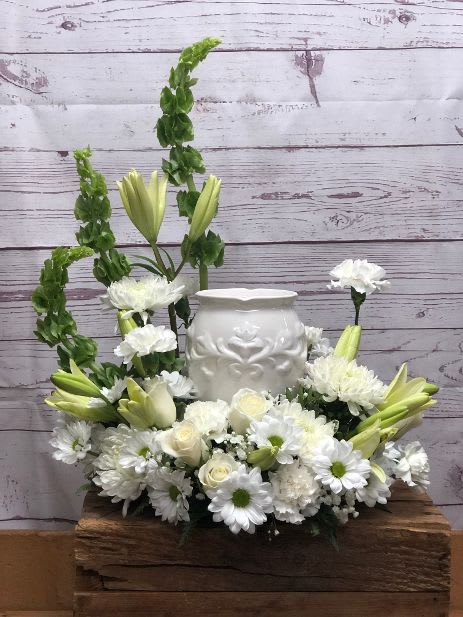 All White Cremation Urn Wreath