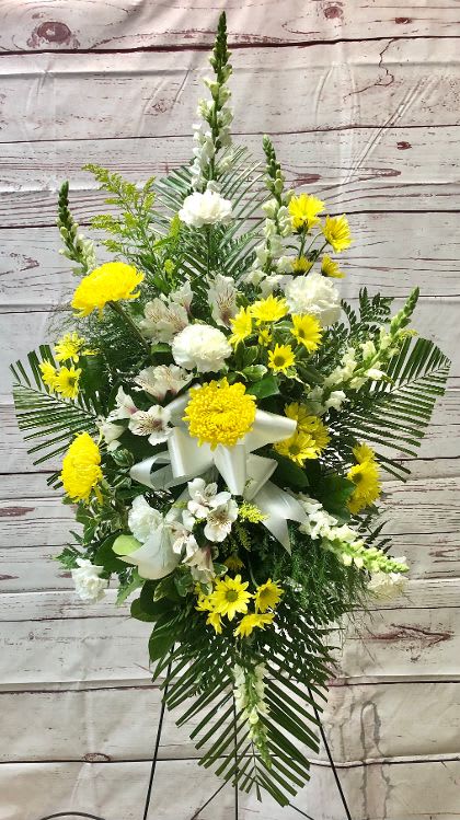 Silent Tribute Standing Easel Spray in Yellow and White