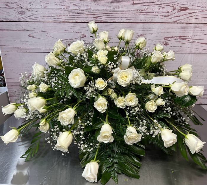 All White Rose half Casket Spray