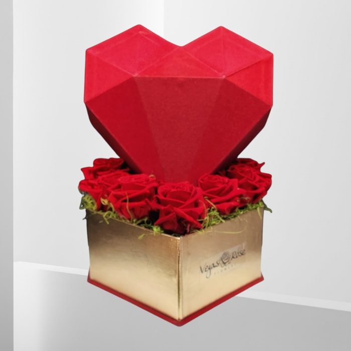 RED PRESERVED ROSES IN DIAMOND SHAPE HEART