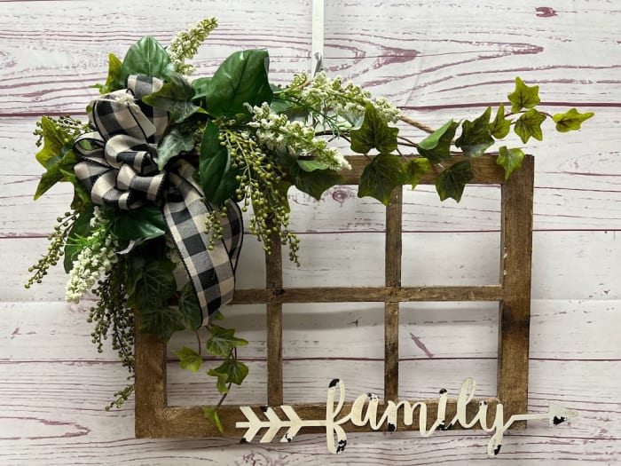 Family First Wooden Window With Silk (Artificial) Floral Accents