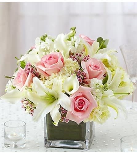 Pink and White Centerpiece in a Vase