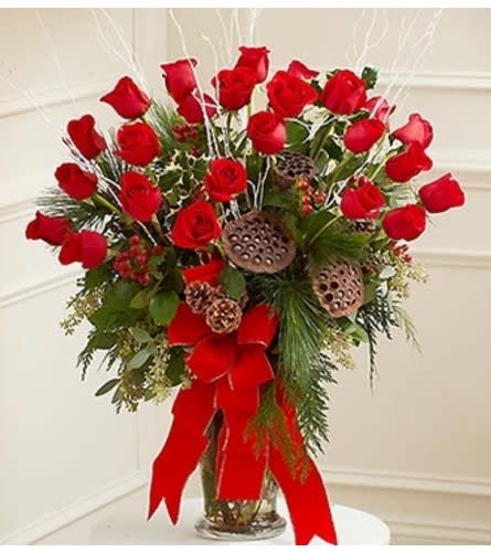 Sympathy Vase Arrangement in Christmas Colors