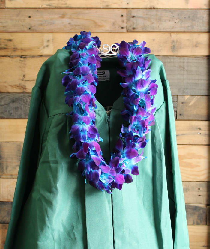Double Blue Orchid Graduation Lei
