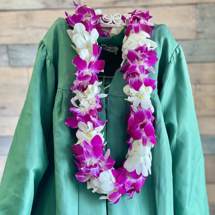 Double Purple and White Graduation Lei
