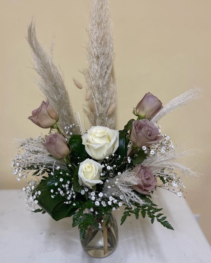 Pampas grass and roses