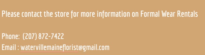 Formal Wear Rentals Contact Card